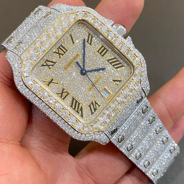 Cartier Santos Moissanite Diamond Watch | VVS moissanite watch W 103