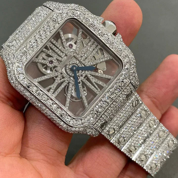 Cartier Skeleton Moissanite Diamond Watch | Iced Out Moissanite Watch W 106