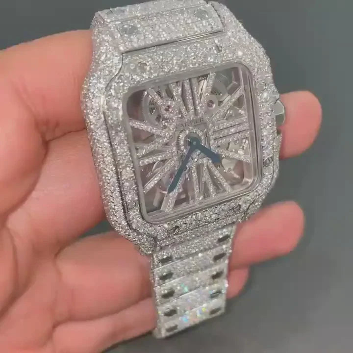 Cartier Skeleton Moissanite Diamond Watch | Iced Out Moissanite Watch W 106