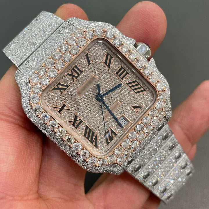 Cartier Santos Moissanite Diamond Watch | VVS Diamond Cartier Santos