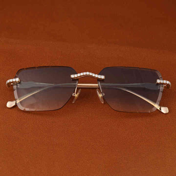 Unisex Designer Spectacles with Brown Shade Goggles Moissanite-Studded Eyeglasses Fashionable Alloy Frame for Everyday Wear