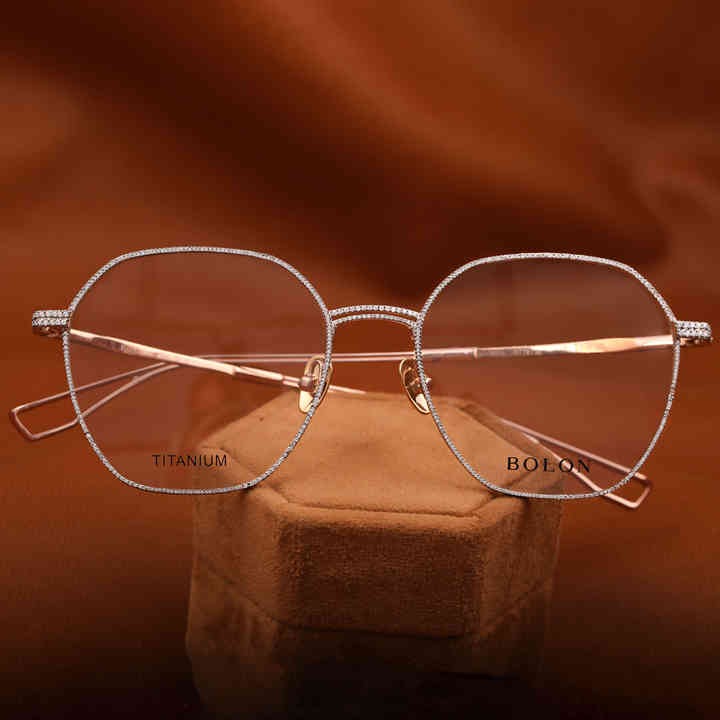 Designer Unisex Hexagonal Eyeglasses Fashionable Alloy Spectacles with Moissanite Studs for Everyday Wear