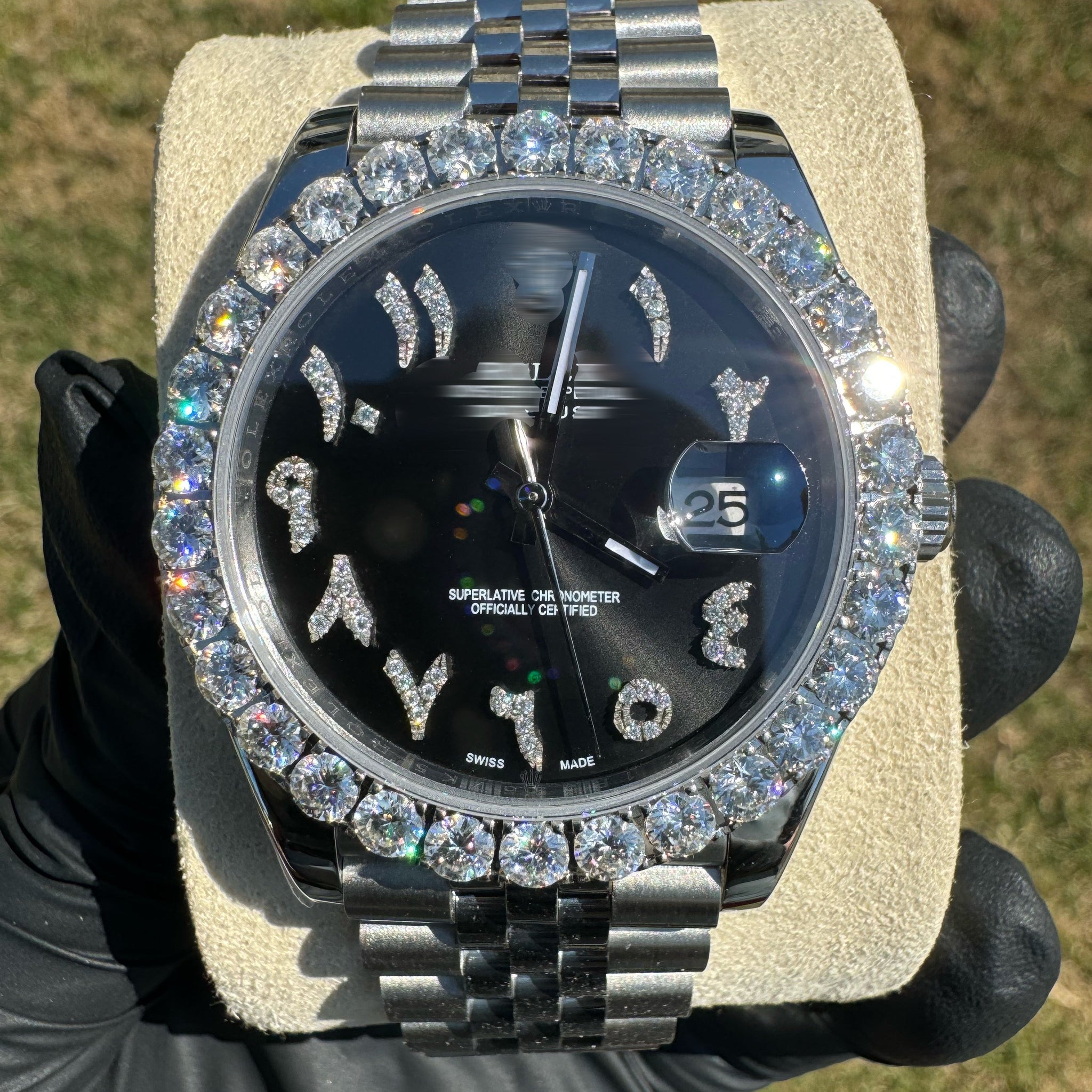Custom Moissanite Watch (Black Face/Arabic Numerals) DripGawd Jewelry