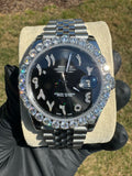 Custom Moissanite Watch (Black Face/Arabic Numerals) DripGawd Jewelry