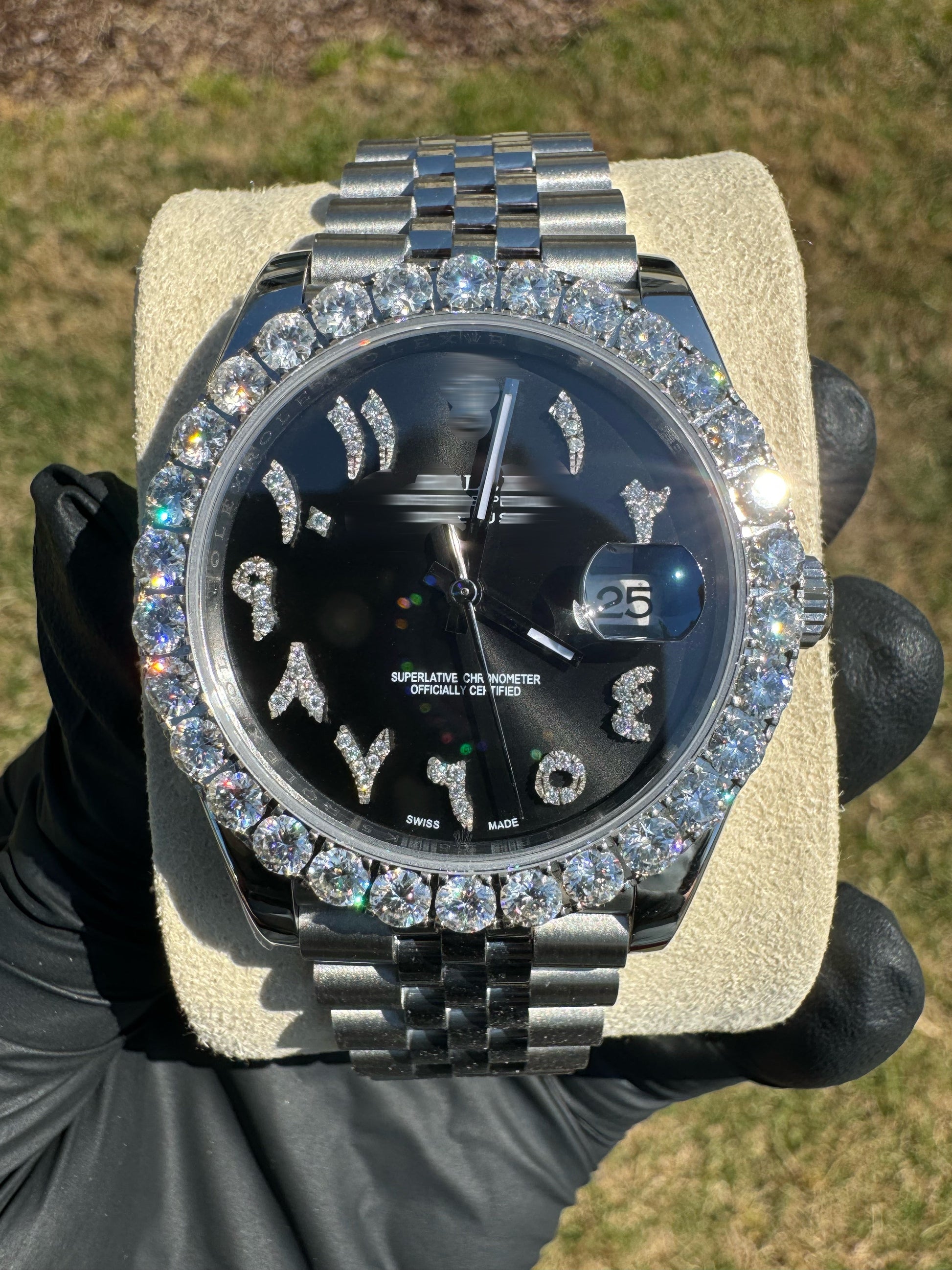 Custom Moissanite Watch (Black Face/Arabic Numerals) DripGawd Jewelry
