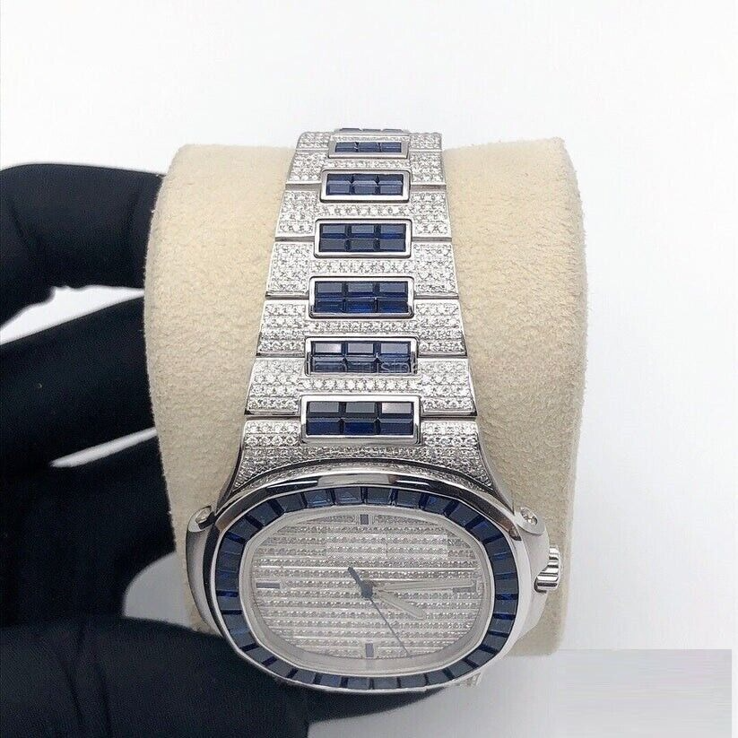 VVS Moissanite Diamond Watch, Fully Iced Out Watch, Stainless Steel, Baguette Watch, Hip Hop Watch