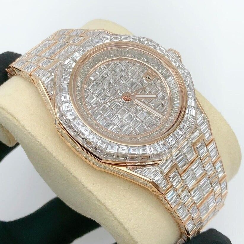 41 Rose Gold Custom Diamond Automatic Movement Moissanite Diamond Fully Iced out Watch