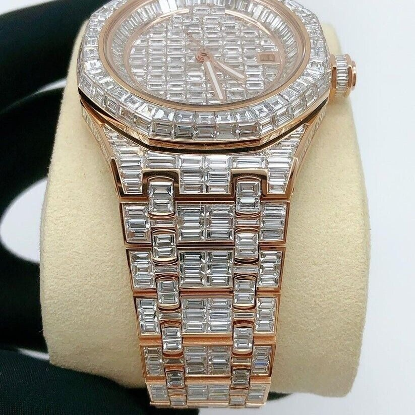 41 Rose Gold Custom Diamond Automatic Movement Moissanite Diamond Fully Iced out Watch