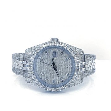 Boleteira Big Face Bling Belt Belt Iced Out Mens Silver Tester Pass vs Chrono Custom com caixa Moissanite Diamond Watch