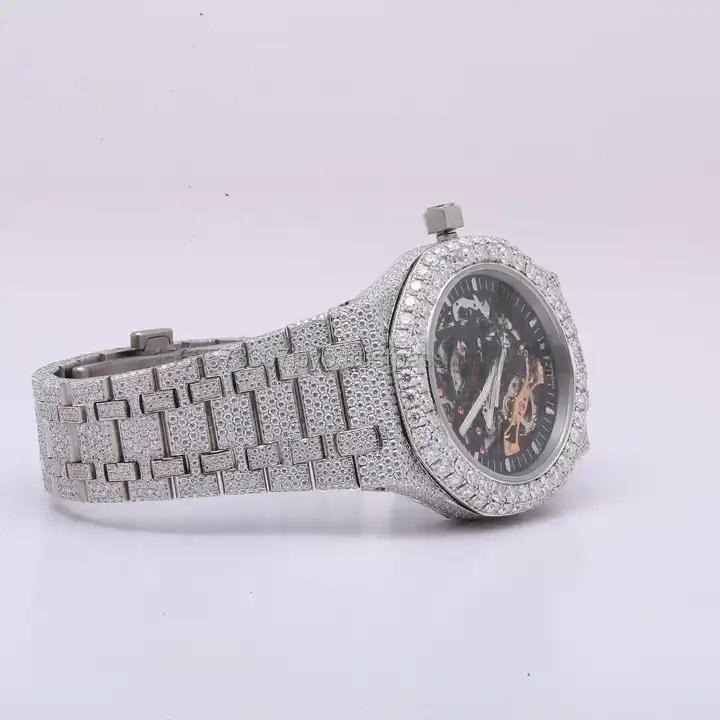 Latest Stainless Steel Hip hop round shape real fine luxury Lab diamond watch for men's