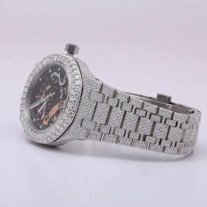 Latest Stainless Steel Hip hop round shape real fine luxury Lab diamond watch for men's