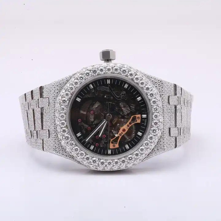 Latest Stainless Steel Hip hop round shape real fine luxury Lab diamond watch for men's