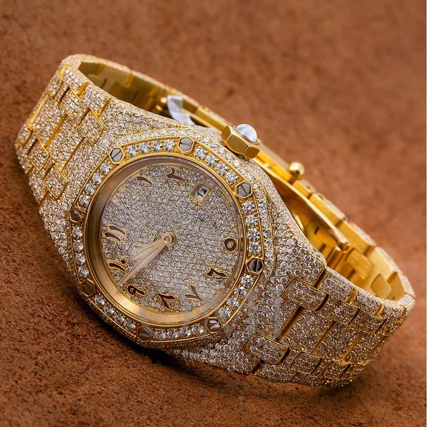 Yellow White Two Tone Fully Iced Out Customized Moissanite Diamond Hip Hop watch