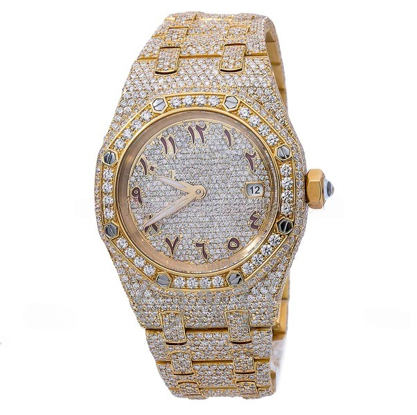 Yellow White Two Tone Fully Iced Out Customized Moissanite Diamond Hip Hop watch