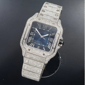 Custom Hand Made Roman Dial VVS Moissanite Diamond Stainless Steel Watch Iced Out Hip Hop Jewelry