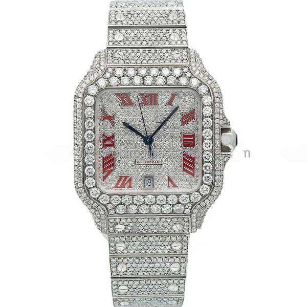 Cartier Santos VVS luxury Diamond Stainless Steel Rose Gold Plated GRA certified diamond men watch