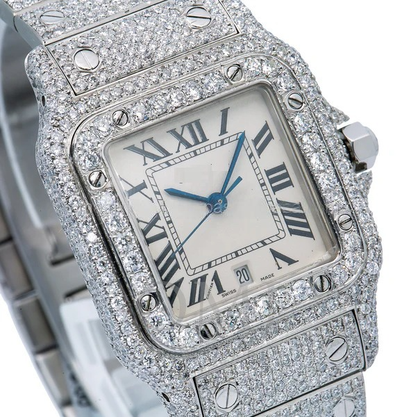 Cartier Santos Galbee Hip Hop Diamond Watch White Dial 29mm With Stainless Steel Bracelet