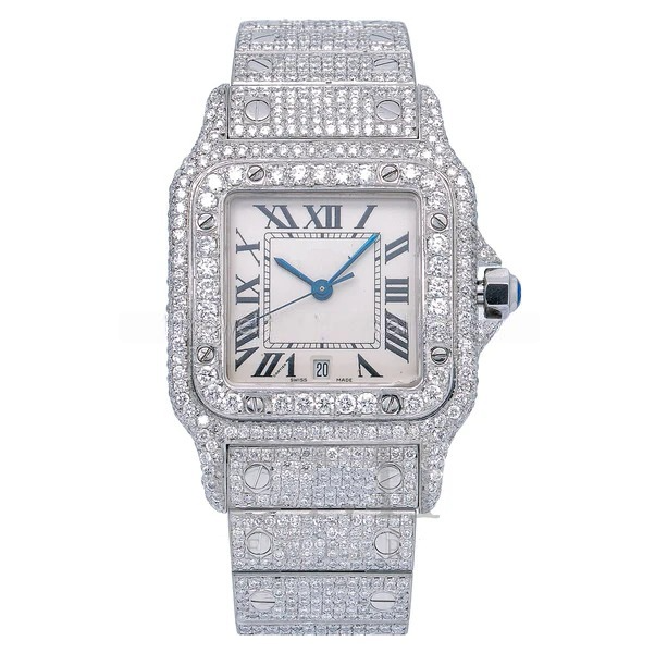 Cartier Santos Galbee Hip Hop Diamond Watch White Dial 29mm With Stainless Steel Bracelet