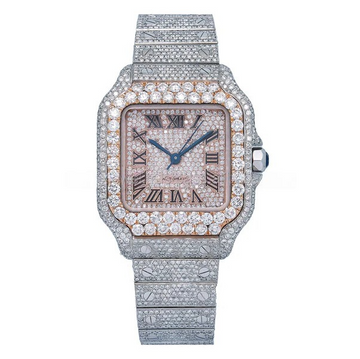 Santos Roman Pave Dial ,Automatic Movement Watch, Moissanite Studded Diamond Fully Iced Out Watch