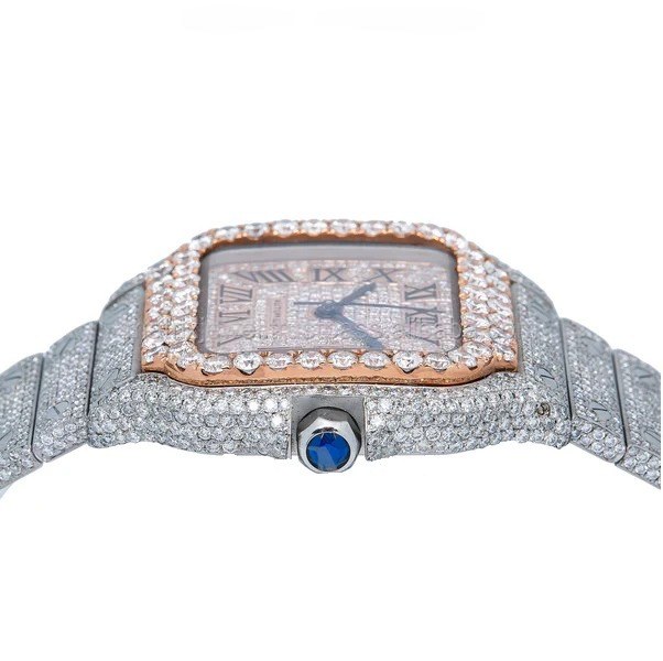 Santos Roman Pave Dial ,Automatic Movement Watch, Moissanite Studded Diamond Fully Iced Out Watch