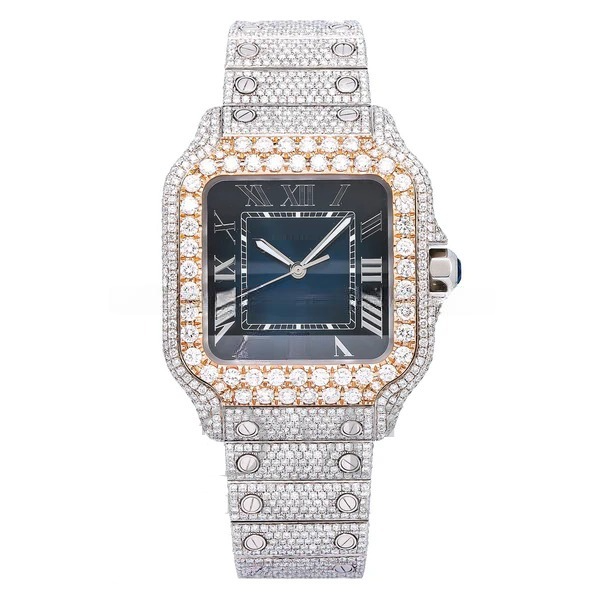 Cartier Moissanite Diamond Watch,Iced Out Moissanite Studded Automatic Watch,Fully Iced Out Watch