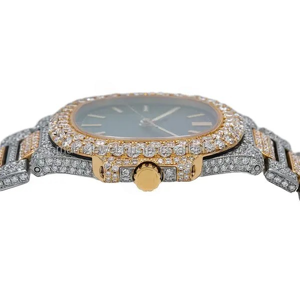 Solid gold vvs moissanite diamond watch Stainless steel watch Customized GRA Certified vvs diamond mechanical watch for men