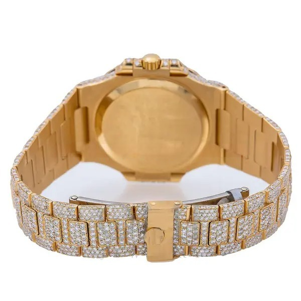 Round VVS Diamond Men Automatic Watch, Yellow Gold Plated Fully Ice out Hip hop diamond Men Watch