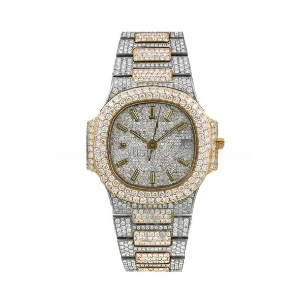 Sparkling Handmade Setting Bust Down Two Tone Iced Out Hip Hop Moissanite Watch