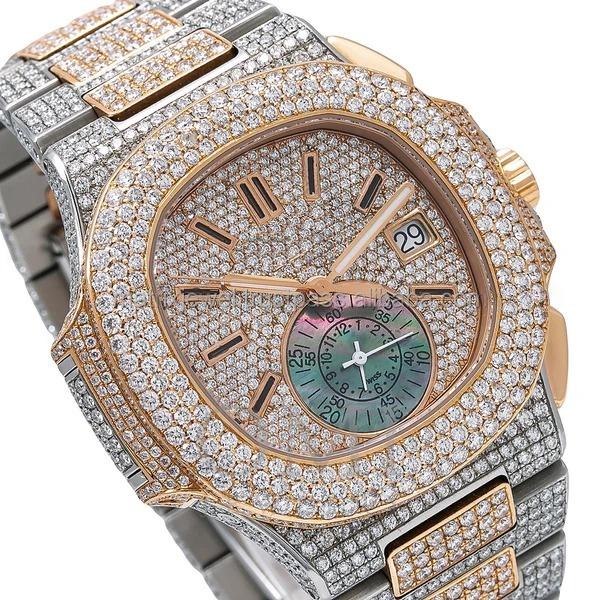 Patek Philippe Nautilus Chronograph Diamond Studded Luxurious Watch - 30ctw