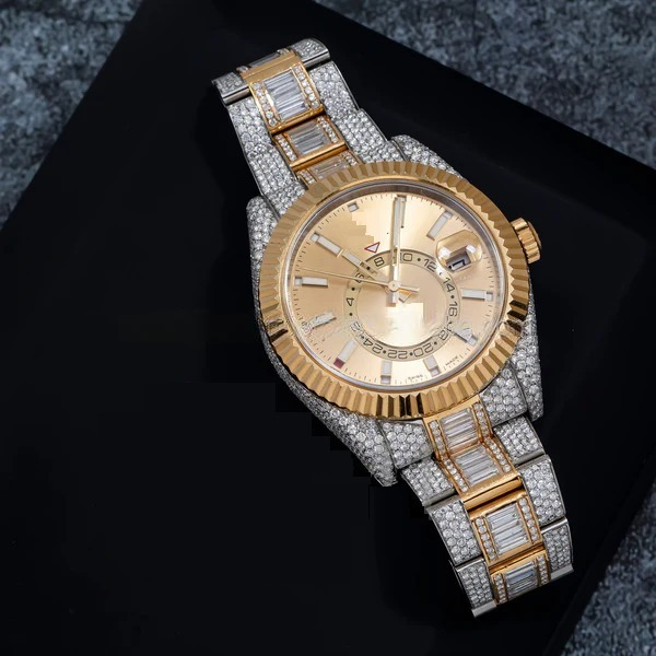 VVS Fully Iced Out Moissanite Diamond Rolex Sky Dweller Stainless Steel Watches For Men