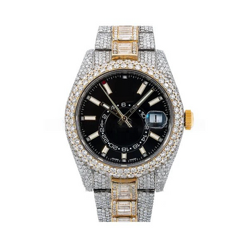 Cartier Sky-Dweller Round & Baguette VVS Diamond Iced Out StainlessSteel Men Watch