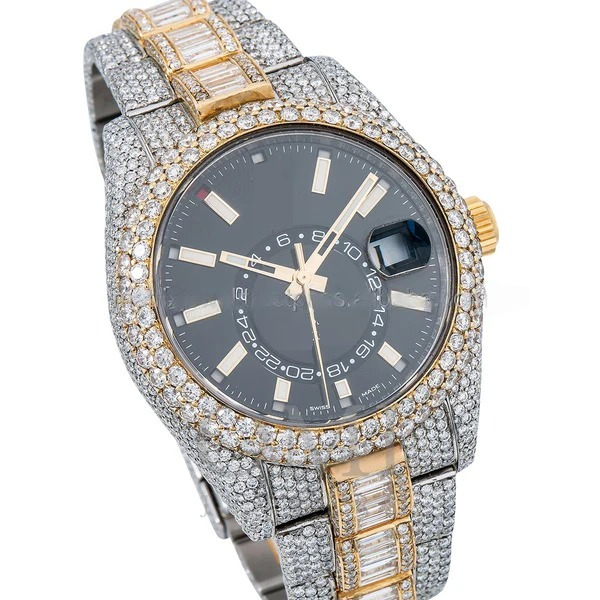 Cartier Sky-Dweller Round & Baguette VVS Diamond Iced Out StainlessSteel Men Watch