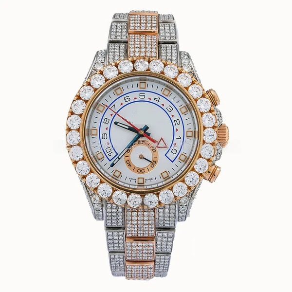 Yatch Master Round VVS Diamond Iced Out Men White Gold 2 Tone Plated Stainless Steel Men Watch