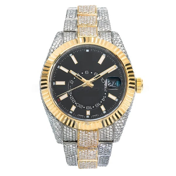 Cartier Sky-Dweller Round & Baguette VVS Diamond Iced Out StainlessSteel Men Watch