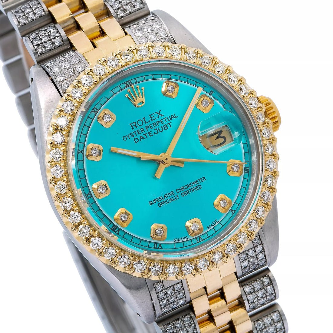 Men’s Diamond Watch Rolex Datejust Yellow Gold 36mm Blue Dial W01276