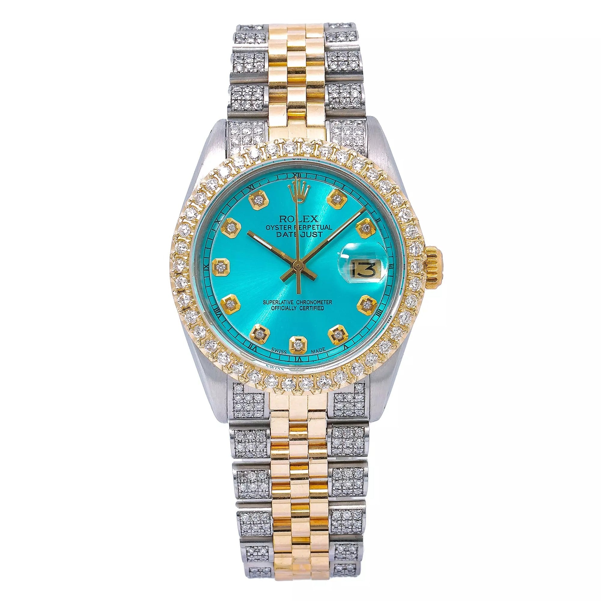 Men’s Diamond Watch Rolex Datejust Yellow Gold 36mm Blue Dial W01276