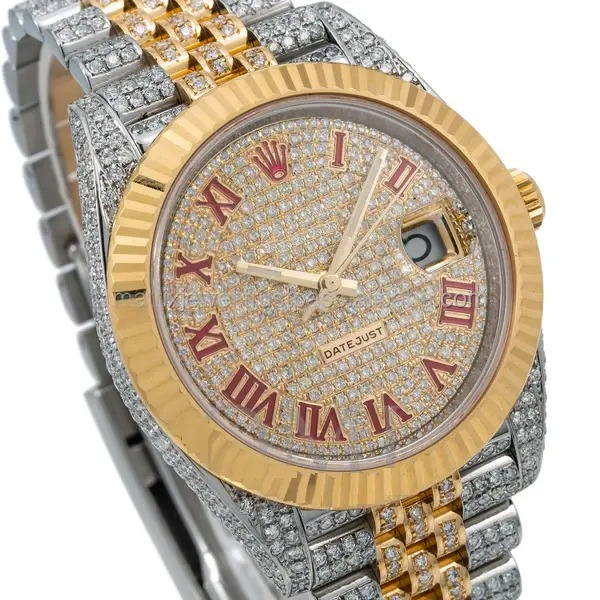 ROLEX DATEJUST 41MM WATCH 126333 TWO TONE JUBILEE BRACELET PAVE DIAL ICED OUT