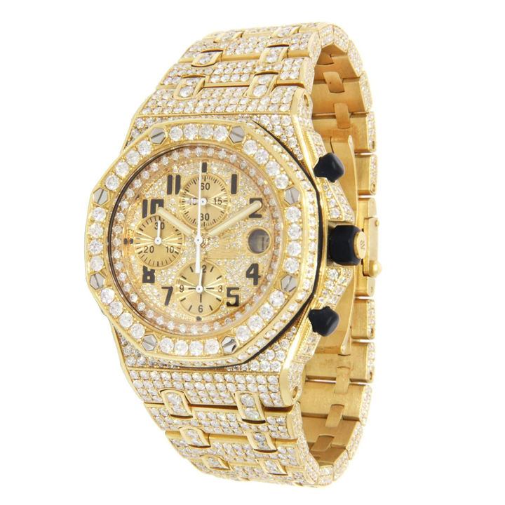 High Quality Full Iced Out Lab Grown Watch, Stainless Steel Chronograph Men's Watch, Hip Hop Wrist Watch For Men