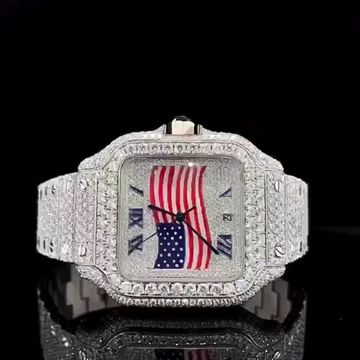 Expensive Hip Hop Iced Out American flag Stainless Steel Lab Grown Diamond pretty and patriotic watch for men and women