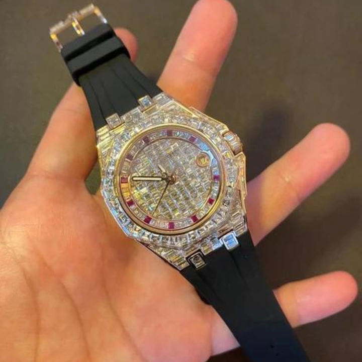 Top Quality Unique Leather Iced Out Jewellery Roman Gold Moissanite VSS Watch Lab Grown