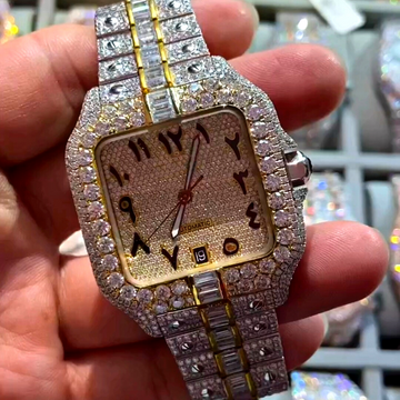 High Rated Dual Tone VVS Lab Grown iced out watch with Green Dial in Cuban jewelry iced out bused down hip hop watch