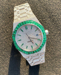 High Quality Lab Grown Green Baguette Bezel VVS Cuban watch AP 1030 iced out bused down hip hop watch personalized luxury