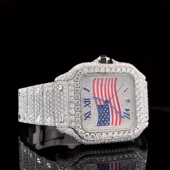 Expensive Hip Hop Iced Out American flag Stainless Steel Lab Grown Diamond pretty and patriotic watch for men and women