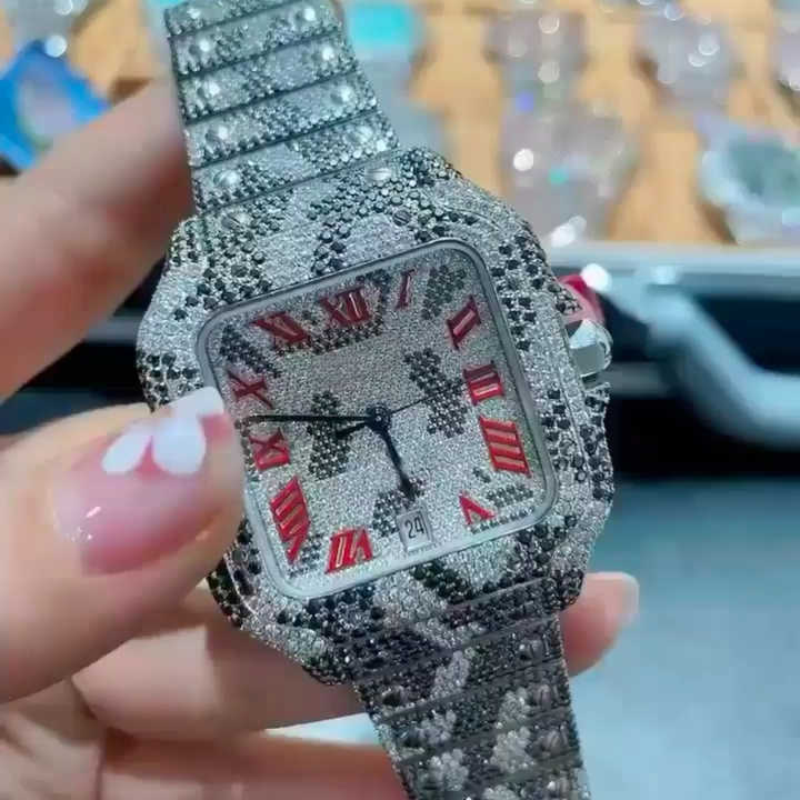 High-end Luxury Custom Men Women Bling Full Diamond Watch Lab Grown Hip Hop Iced Out Stainless Steel Mechanical Watches