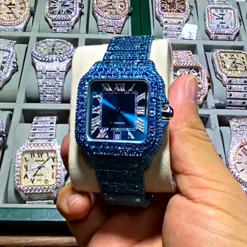 High Quality Premium Squarde Dial Blue Navy Blue Diamond Iced Out Bust Down Stainless Steel Watch Lab Grown