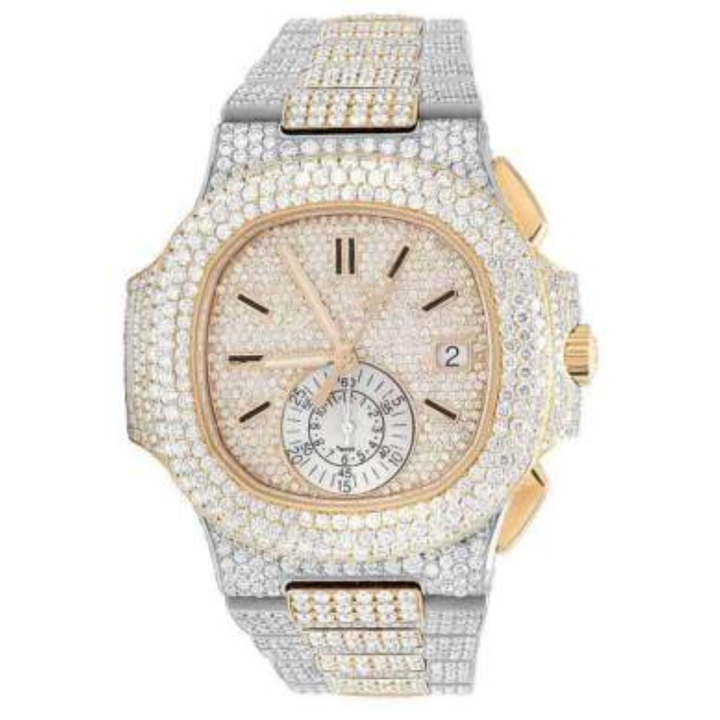 High Quality Luxury Diamond Wrist Watch Men's Digital Date Clock Watch Bling Ice Quartz Wrist watch Lab Grown