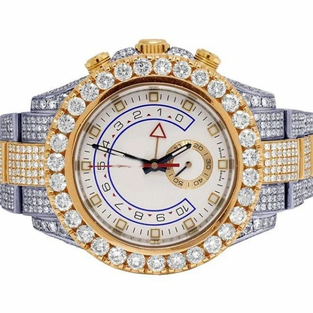 Yatch Master Round VVS Diamond Iced Out Men White Gold 2 Tone Plated Stainless Steel Men Watch